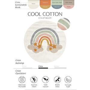 Cool Cotton Krem Bebek Halısı Yıkanabilir Kaymaz Taban Yumuşak Doku Yuvarlak Çocuk Halısı Krem