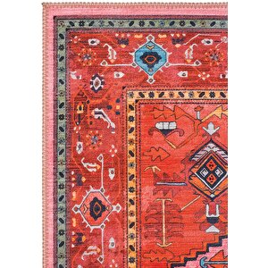 Cool Halı Beylerbeyi By 831 Kırmızı Pembe Etnik Desenli Otantik Salon Halısı Yıkanabilir Şönil Halı