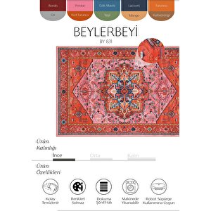 Beylerbeyi By 831 Kırmızı Pembe Etnik Desenli Otantik Salon Halısı Yıkanabilir Şönil Halı 120x250 cm
