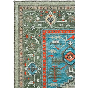 Cool Halı Beylerbeyi By 832 Yeşil Halı Etnik Desenli Otantik Ev Salon Halısı Yıkanabilir Şönil Halı