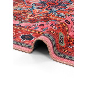 Cool Halı Beylerbeyi By 831 Kırmızı Pembe Etnik Desenli Otantik Salon Halısı Yıkanabilir Şönil Halı