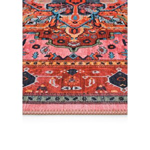 Cool Halı Beylerbeyi By 831 Kırmızı Pembe Etnik Desenli Otantik Salon Halısı Yıkanabilir Şönil Halı