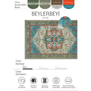 Beylerbeyi By 832 Yeşil Halı Etnik Desenli Otantik Ev Salon Halısı Yıkanabilir Şönil Halı 120x200 cm
