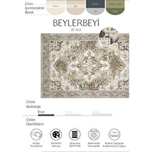 Beylerbeyi By 803 Krem Etnik Vintage Halı Oda Salon Halısı Yıkanabilir Eskitme Şönil Halı 120x180 cm
