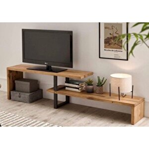 Metal Ayaklı Masif Ahşap Iki Katlı Tv Ünitesi.