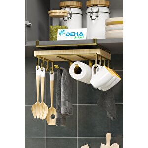 Paslanmaz Kupa Fincan Askılı Kesme Tahtası Raflı Mutfak Tezgah Üstü Organizer Raf Stand Gold