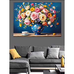 Renkli Çiçek Vazosu Dekoratif Kanvas - Mdf Ahşap Tablo 35x50 cm