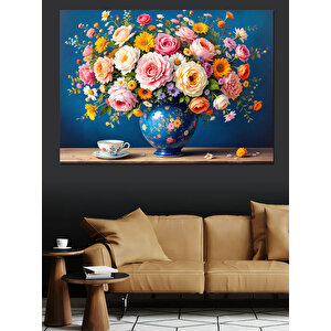 Renkli Çiçek Vazosu Dekoratif Kanvas - Mdf Ahşap Tablo 35x50 cm