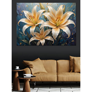 Beyaz Zambak Çiçek Aranjmanı Dekoratif Kanvas - Mdf Ahşap Tablo 50x70 cm