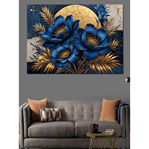 Mavi Ay Çiçek Kompozisyonu Dekoratif Kanvas - Mdf Ahşap Tablo 70x100 cm