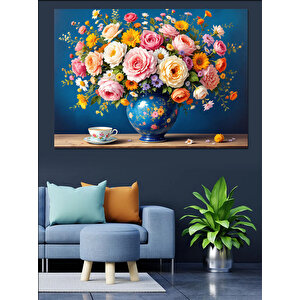 Renkli Çiçek Vazosu Dekoratif Kanvas - Mdf Ahşap Tablo 70x100 cm