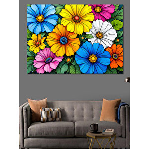 Renkli Çiçek Deseni Dekoratif Kanvas - Mdf Ahşap Tablo 25x35 cm