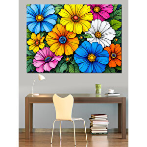 Renkli Çiçek Deseni Dekoratif Kanvas - Mdf Ahşap Tablo 25x35 cm