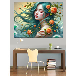 Rüzgarlı Çiçek Kadın Dekoratif Kanvas - Mdf Ahşap Tablo 50x70 cm