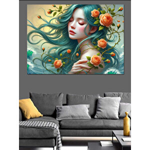 Rüzgarlı Çiçek Kadın Dekoratif Kanvas - Mdf Ahşap Tablo 25x35 cm