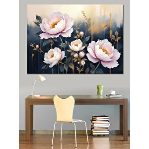 Beyaz Pembe Çiçek Demeti Dekoratif Kanvas - Mdf Ahşap Tablo 50x70 cm