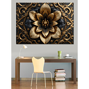 Altın Metalik Çiçek Motifi Dekoratif Kanvas - Mdf Ahşap Tablo 25x35 cm