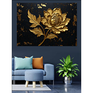 Altın Çiçek Kabartması Dekoratif Kanvas - Mdf Ahşap Tablo 50x70 cm