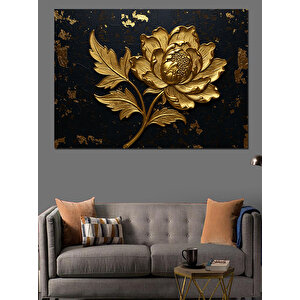 Altın Çiçek Kabartması Dekoratif Kanvas - Mdf Ahşap Tablo 50x70 cm