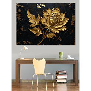 Altın Çiçek Kabartması Dekoratif Kanvas - Mdf Ahşap Tablo 50x70 cm