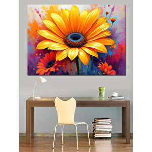 Turuncu Gerbera Çiçek İllüstrasyonu Dekoratif Kanvas - Mdf Ahşap Tablo 70x100 cm