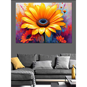 Turuncu Gerbera Çiçek İllüstrasyonu Dekoratif Kanvas - Mdf Ahşap Tablo 70x100 cm