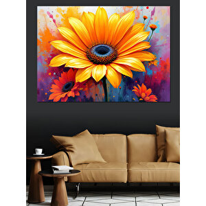 Turuncu Gerbera Çiçek İllüstrasyonu Dekoratif Kanvas - Mdf Ahşap Tablo 70x100 cm