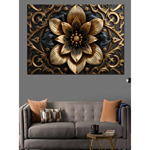 Altın Metalik Çiçek Motifi Dekoratif Kanvas - Mdf Ahşap Tablo 35x50 cm