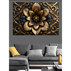 Altın Metalik Çiçek Motifi Dekoratif Kanvas - Mdf Ahşap Tablo 35x50 cm