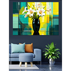 Sarı Çiçek Vazosu Dekoratif Kanvas - Mdf Ahşap Tablo 50x70 cm