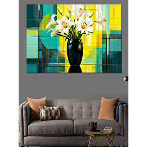 Sarı Çiçek Vazosu Dekoratif Kanvas - Mdf Ahşap Tablo 50x70 cm