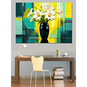 Sarı Çiçek Vazosu Dekoratif Kanvas - Mdf Ahşap Tablo 50x70 cm