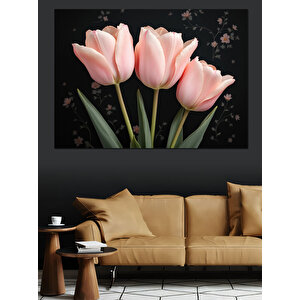 Pembe Lale Çiçek Buketi Dekoratif Kanvas - Mdf Ahşap Tablo 70x100 cm