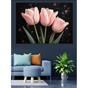 Pembe Lale Çiçek Buketi Dekoratif Kanvas - Mdf Ahşap Tablo 70x100 cm