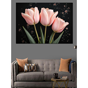 Pembe Lale Çiçek Buketi Dekoratif Kanvas - Mdf Ahşap Tablo 70x100 cm
