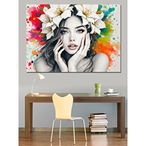 Çiçek Taçlı Kız Dekoratif Kanvas - Mdf Ahşap Tablo 70x100 cm