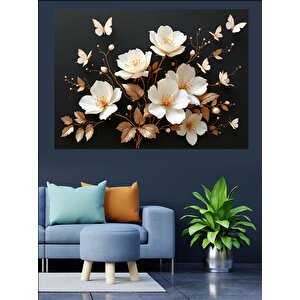 Beyaz Çiçek Kompozisyonu Dekoratif Kanvas - Mdf Ahşap Tablo 70x100 cm