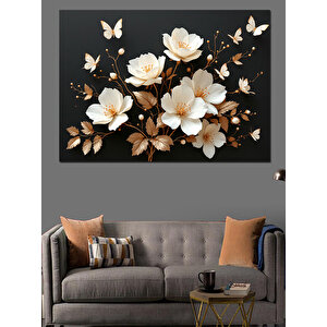 Beyaz Çiçek Kompozisyonu Dekoratif Kanvas - Mdf Ahşap Tablo 70x100 cm