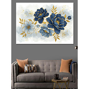 Mavi Sarı Çiçek Deseni Dekoratif Kanvas - Mdf Ahşap Tablo 70x100 cm