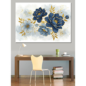 Mavi Sarı Çiçek Deseni Dekoratif Kanvas - Mdf Ahşap Tablo 70x100 cm