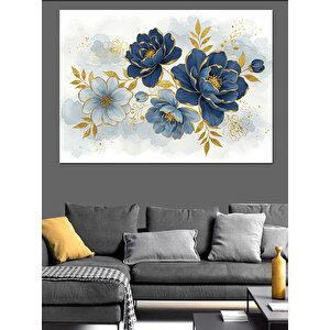 Mavi Sarı Çiçek Deseni Dekoratif Kanvas - Mdf Ahşap Tablo 35x50 cm