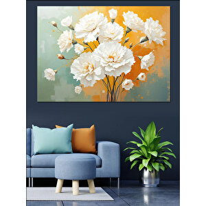 Beyaz Çiçek Buketi Dekoratif Kanvas - Mdf Ahşap Tablo 100x140 cm