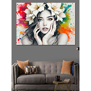 Çiçek Taçlı Kız Dekoratif Kanvas - Mdf Ahşap Tablo 50x70 cm