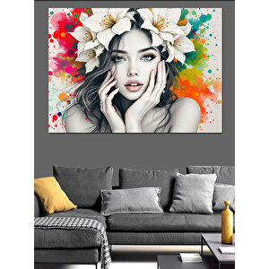 Çiçek Taçlı Kız Dekoratif Kanvas - Mdf Ahşap Tablo 50x70 cm