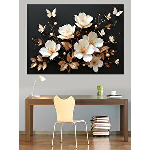 Beyaz Çiçek Kompozisyonu Dekoratif Kanvas - Mdf Ahşap Tablo 50x70 cm