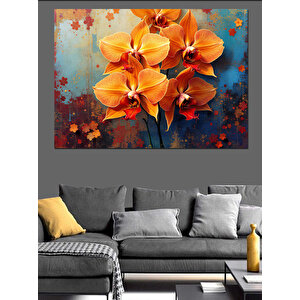 Turuncu Orkide Çiçek Buketi Dekoratif Kanvas - Mdf Ahşap Tablo 25x35 cm