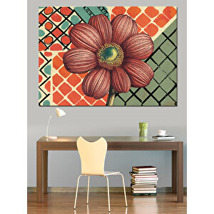 Geometrik Çiçek Deseni Dekoratif Kanvas - Mdf Ahşap Tablo 35x50 cm