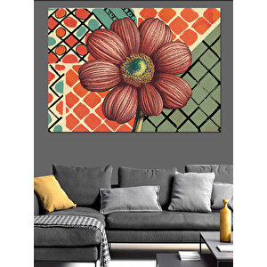 Geometrik Çiçek Deseni Dekoratif Kanvas - Mdf Ahşap Tablo 35x50 cm