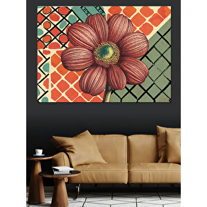 Geometrik Çiçek Deseni Dekoratif Kanvas - Mdf Ahşap Tablo 35x50 cm