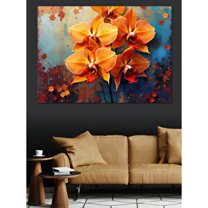 Turuncu Orkide Çiçek Buketi Dekoratif Kanvas - Mdf Ahşap Tablo 100x140 cm